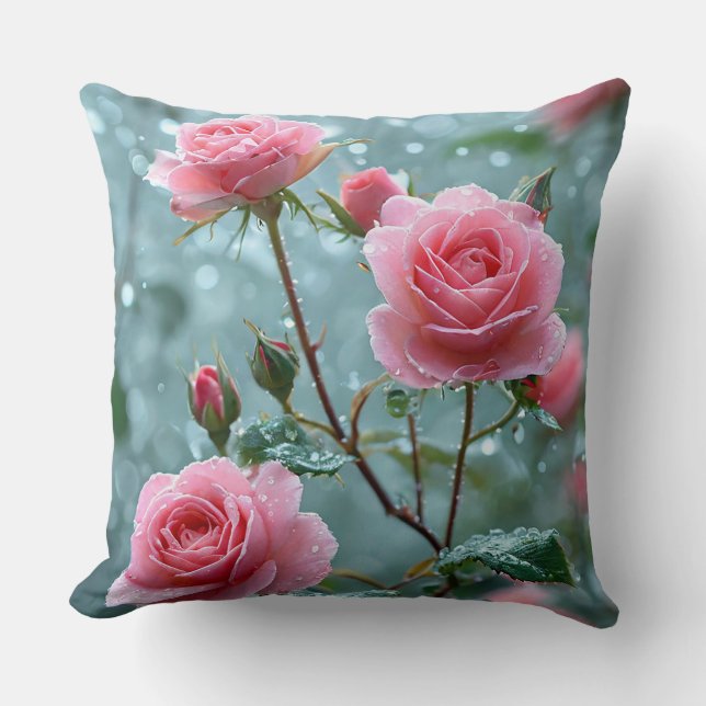 Pink roses throw pillow (Front)
