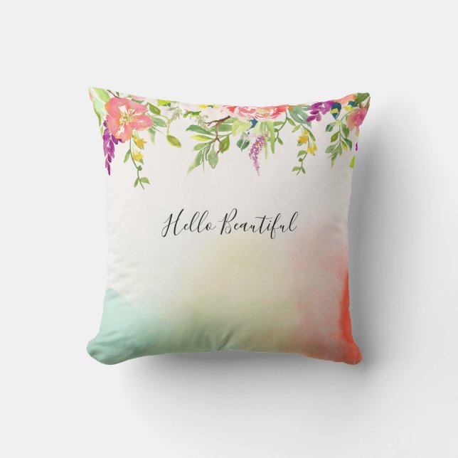 Pink Roses Tie Dye Floral Throw Pillow (Front)