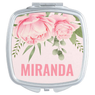 Pink roses trendy watercolor flowers compact mirro mirror