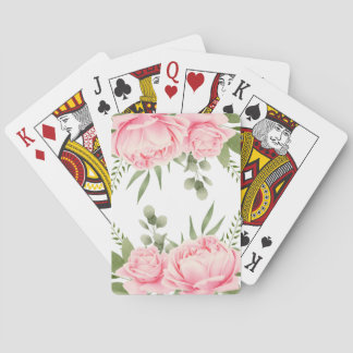 Pink roses trendy watercolor flowers playing cards