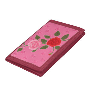 Pink roses tri-fold wallet