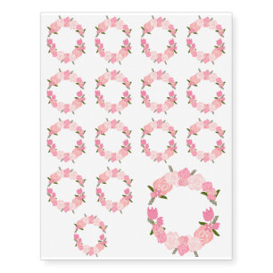 Pink Roses, Tulips, Flowers Wreath, Bridal Temporary Tattoos