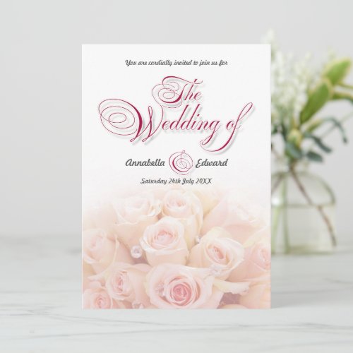 Pink Roses Two Sided Wedding Invitation