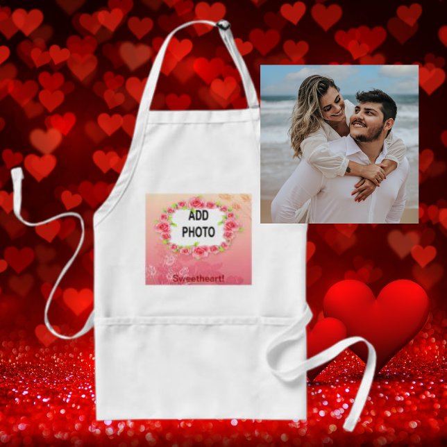 Pink Roses Valentine Add Your Photo Adult Apron (Creator Uploaded)