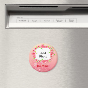 Pink Roses Valentine Add Your Photo Magnet
