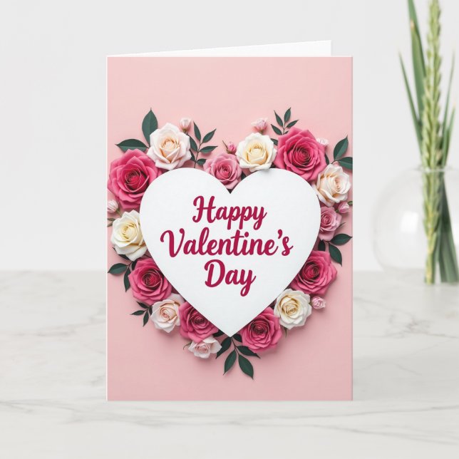 Pink Roses Valentines Day Card (Front)