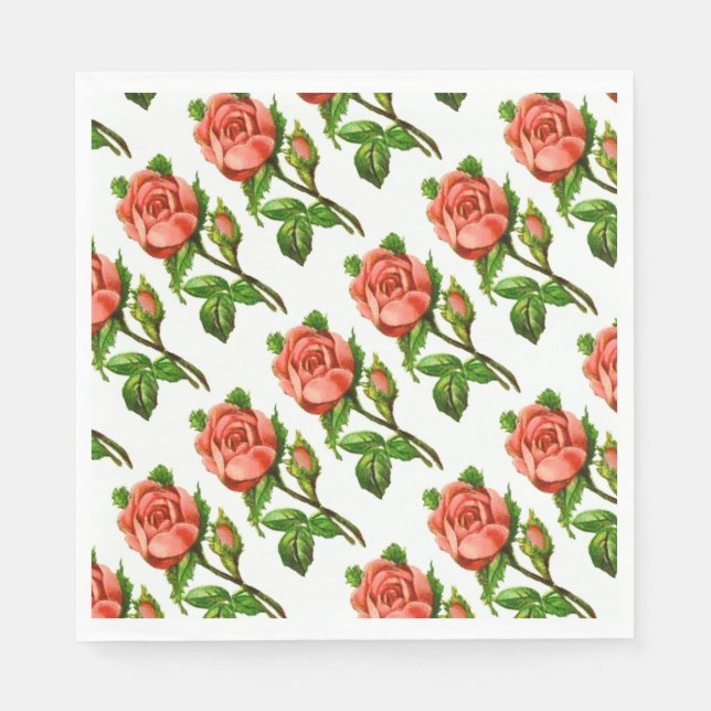 Pink Roses Victorian Floral Flowers Theme  Paper Napkins (Front)
