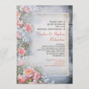 pink roses vintage anniversary invitations