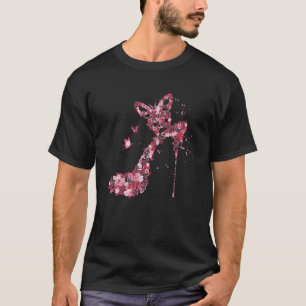 Pink Roses Vintage Butterfly High Heel Flower Dres T-Shirt