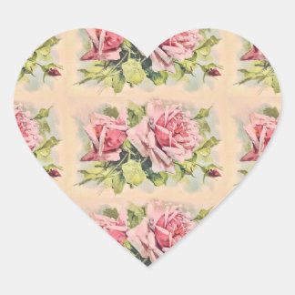 Pink Roses Vintage Floral Heart Sticker