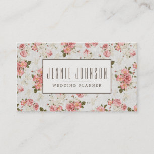 Pink Roses Vintage Floral Pattern Business Card