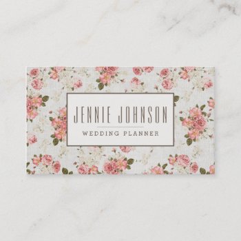 Pink Roses Vintage Floral Pattern Business Card by CoutureBusiness at Zazzle