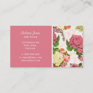 Pink roses vintage floral pattern business card
