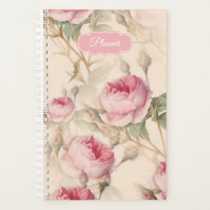 Pink Roses Vintage Floral Pattern Planner