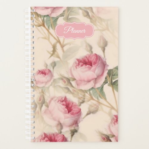 Pink Roses Vintage Floral Pattern Planner