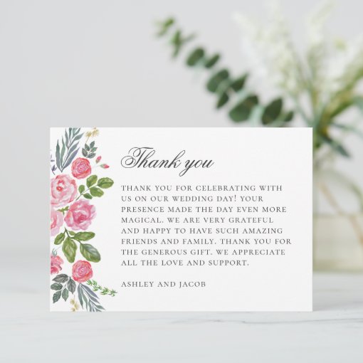 Pink roses. Vintage garden flowers. Floral wedding Thank You Card | Zazzle