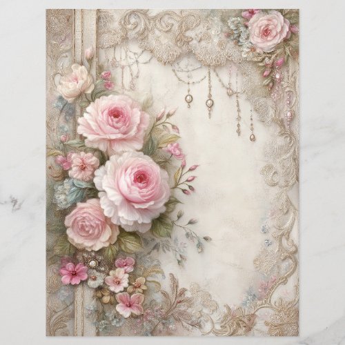 Pink Roses Vintage Junk Journal Scrapbook Paper