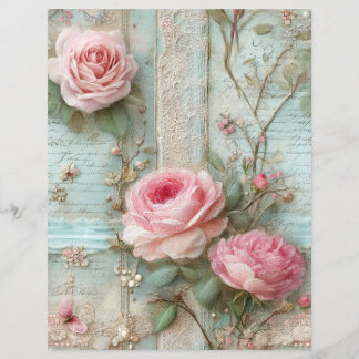 Pink Roses Vintage Junk Journal Scrapbook Paper