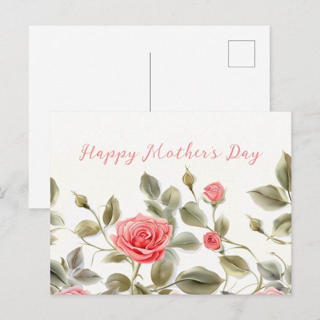 Pink Roses Vintage Mother's Day PostCard (Front/Back)