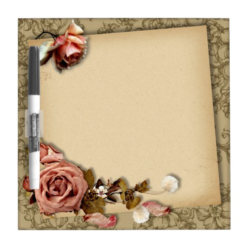 Pink roses vintage paper Dry_Erase board