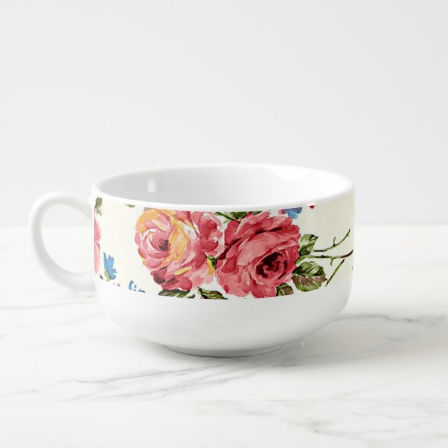 Pink Roses Vintage Soup Mug (Right)