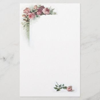 Pink Roses Vintage Stationery by Past_Impressions at Zazzle