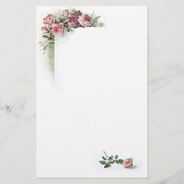 Pink roses vintage stationery (Front)