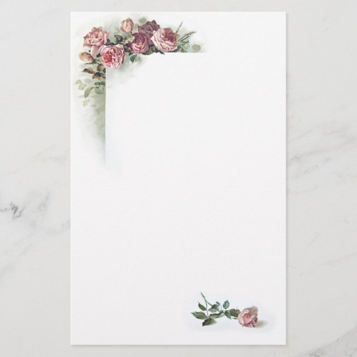 Pink roses vintage stationery Zazzle