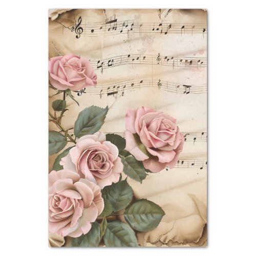 Pink roses vintage style music sheet ephemera