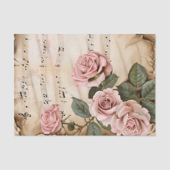 Pink roses vintage style music sheet ephemera (Front)