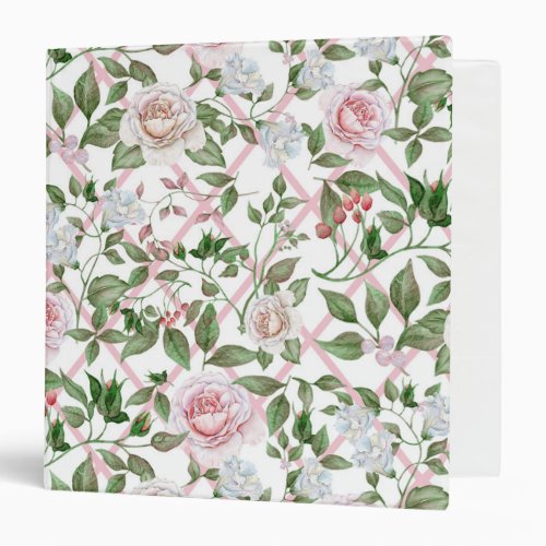 Pink Roses _ Vintage Watercolor Floral 3 Ring Binder