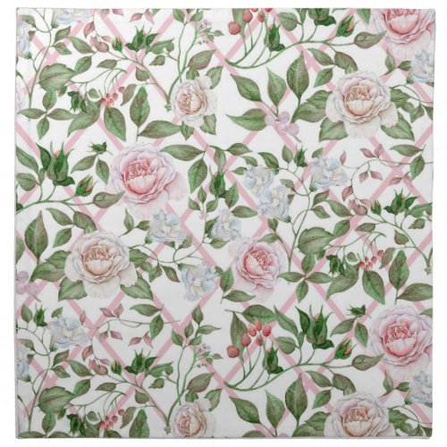 Pink Roses _ Vintage Watercolor Floral Cloth Napkin