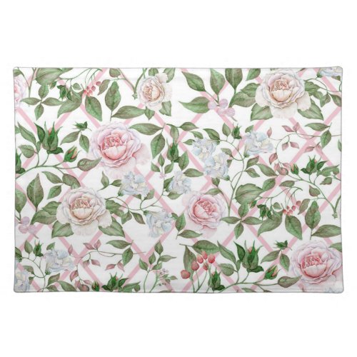 Pink Roses _ Vintage Watercolor Floral Cloth Placemat