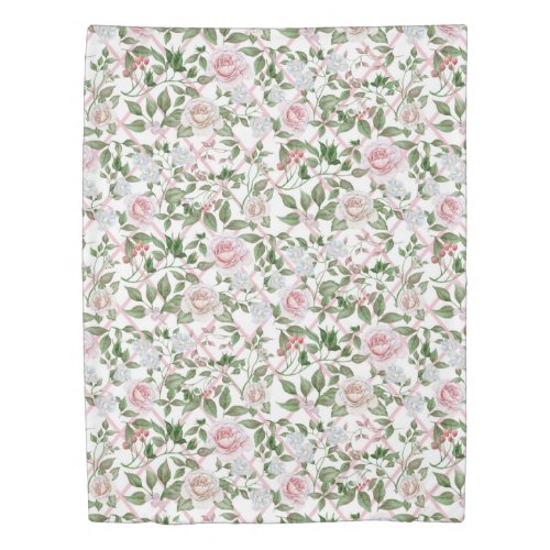 Pink Roses _ Vintage Watercolor Floral Duvet Cover