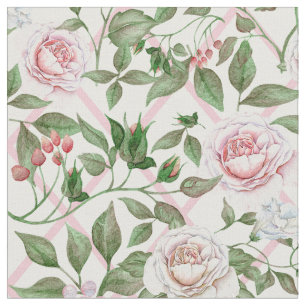Pink Roses - Vintage Watercolor Floral Fabric
