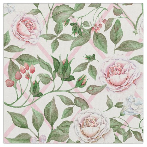 Pink Roses _ Vintage Watercolor Floral Fabric