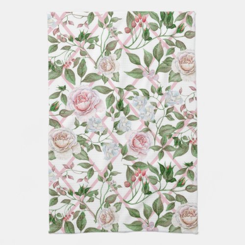Pink Roses _ Vintage Watercolor Floral Kitchen Towel