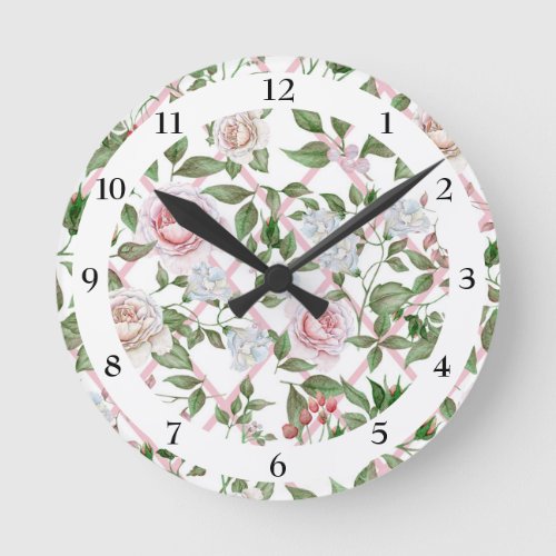 Pink Roses _ Vintage Watercolor Floral Round Clock