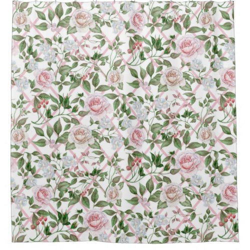 Pink Roses _ Vintage Watercolor Floral Shower Curtain