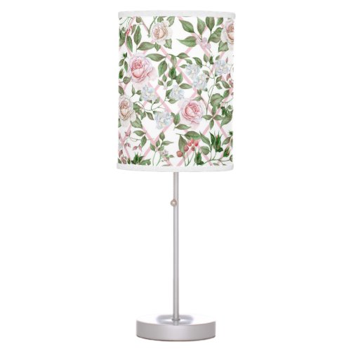 Pink Roses _ Vintage Watercolor Floral Table Lamp
