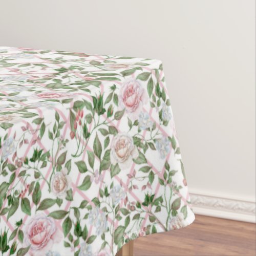Pink Roses _ Vintage Watercolor Floral Tablecloth