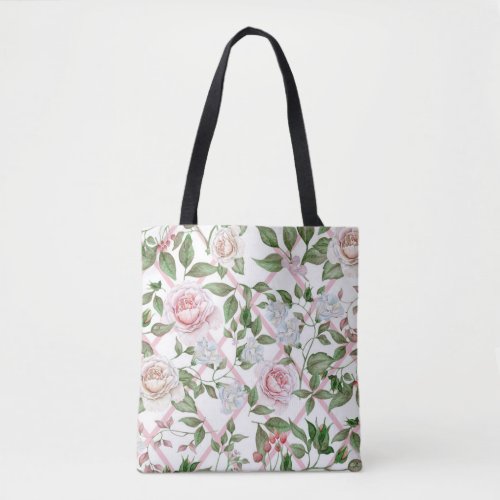 Pink Roses _ Vintage Watercolor Floral Tote Bag