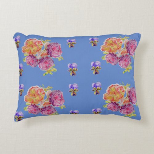 Pink Roses Violet Blue Shabby floral Decor Cushion