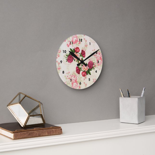 Pink Roses Wall Clock (Office)