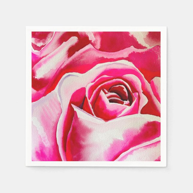 Pink roses watercolor art napkins (Front)