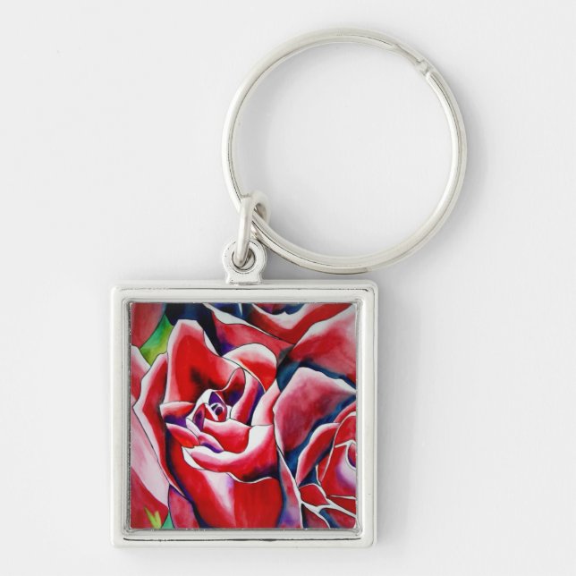 Pink Roses watercolor art painting Keychain (Front)