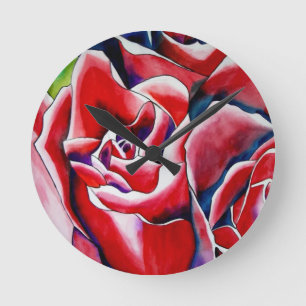 Pink Roses watercolor art painting Round Clock