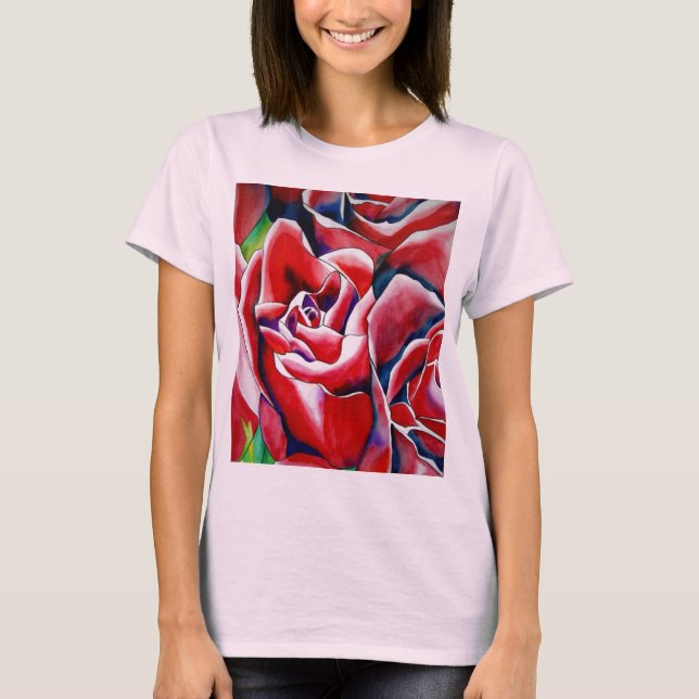 Pink Roses watercolor art painting T-Shirt (Front)