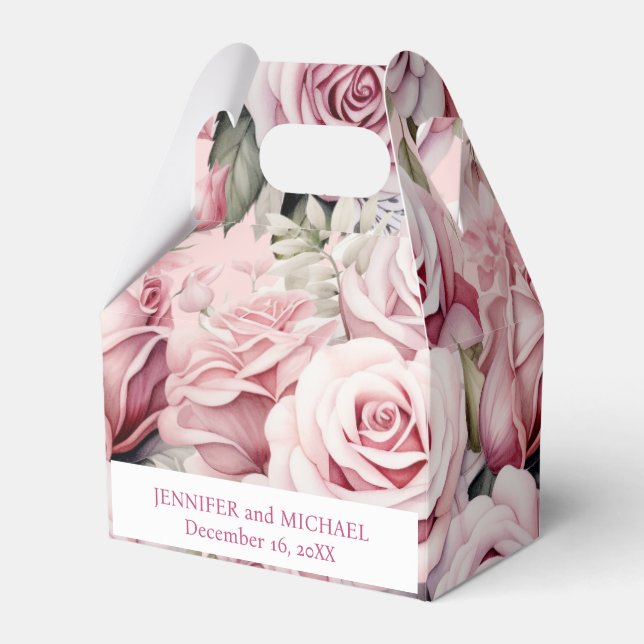 Pink  Roses Watercolor Favor Boxes (Front Side)