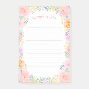 Pink Roses Watercolor Floral Cute Rose Garden Post-it Notes